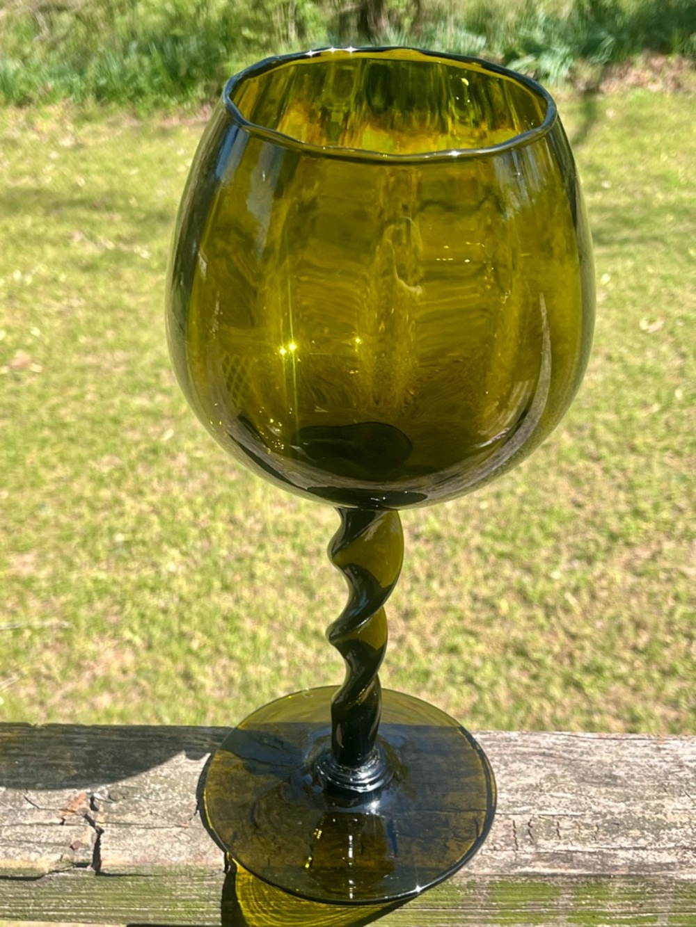 Empoli Handblown Olive Green Twisted Stem Goblet - Home Art